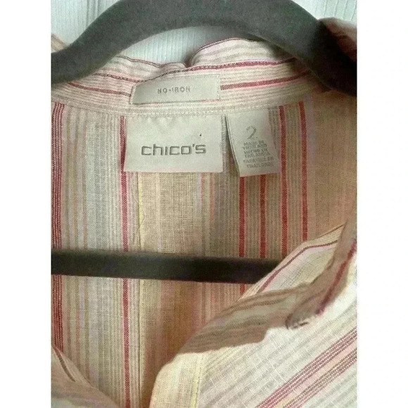 CHICO'S No Iron 100% Linen Top Size 2 M L White Orange Striped - Picture 9 of 10